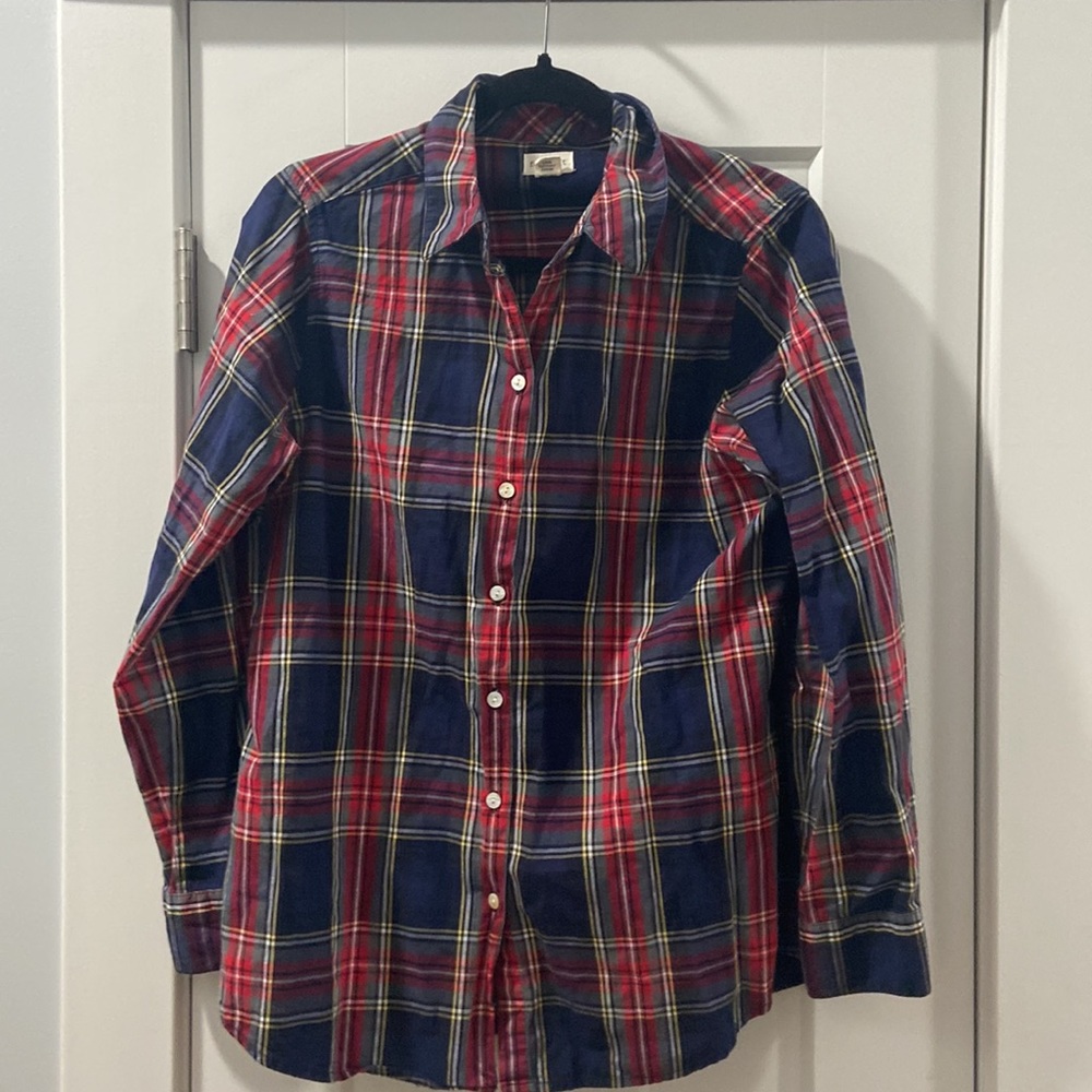 Foxcroft women's 10 plaid long sleeve shirt EUC